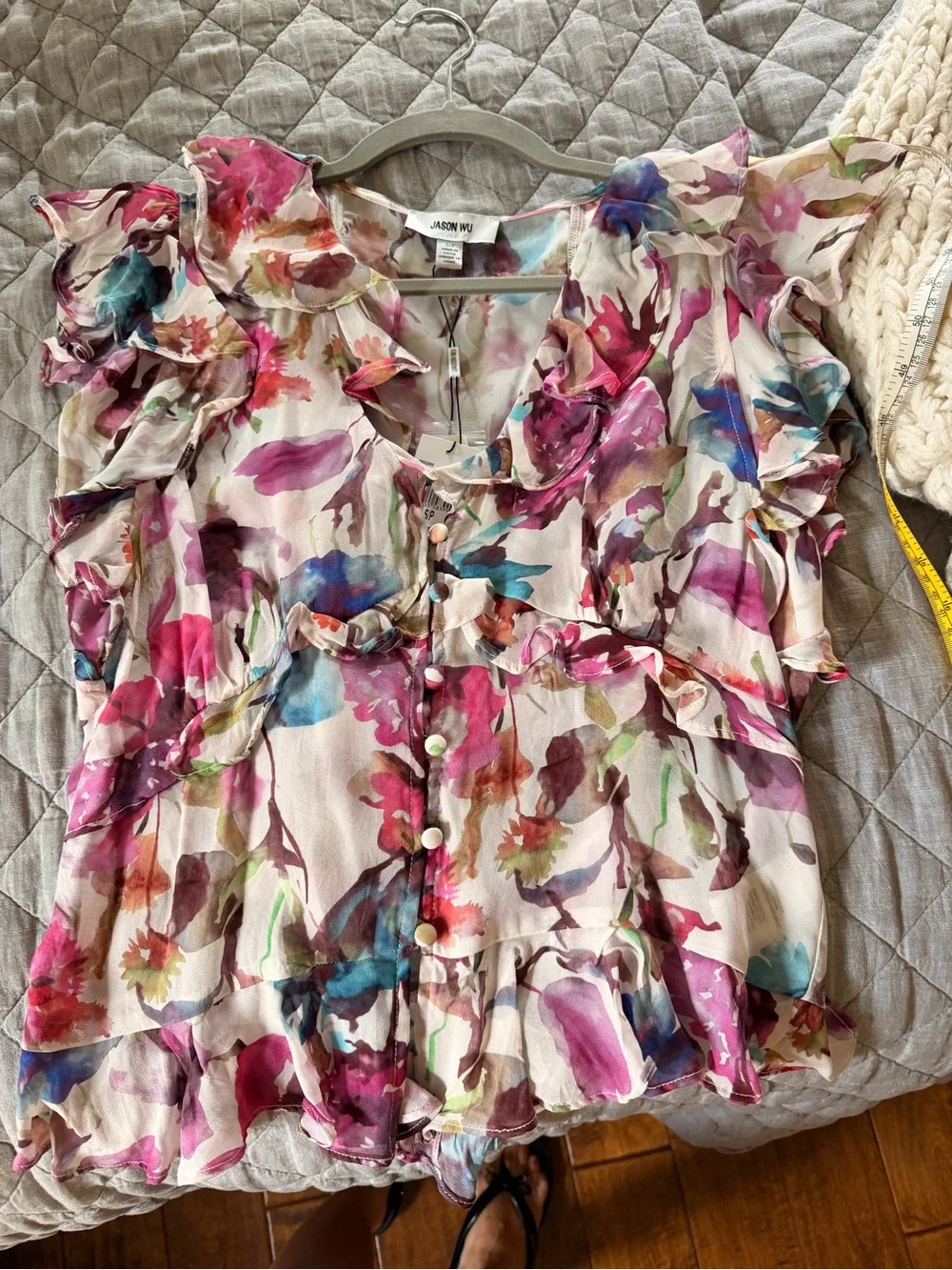 Jason Wu Multi-Color Floral Ruffle Button Blouse - Picture 5 of 5